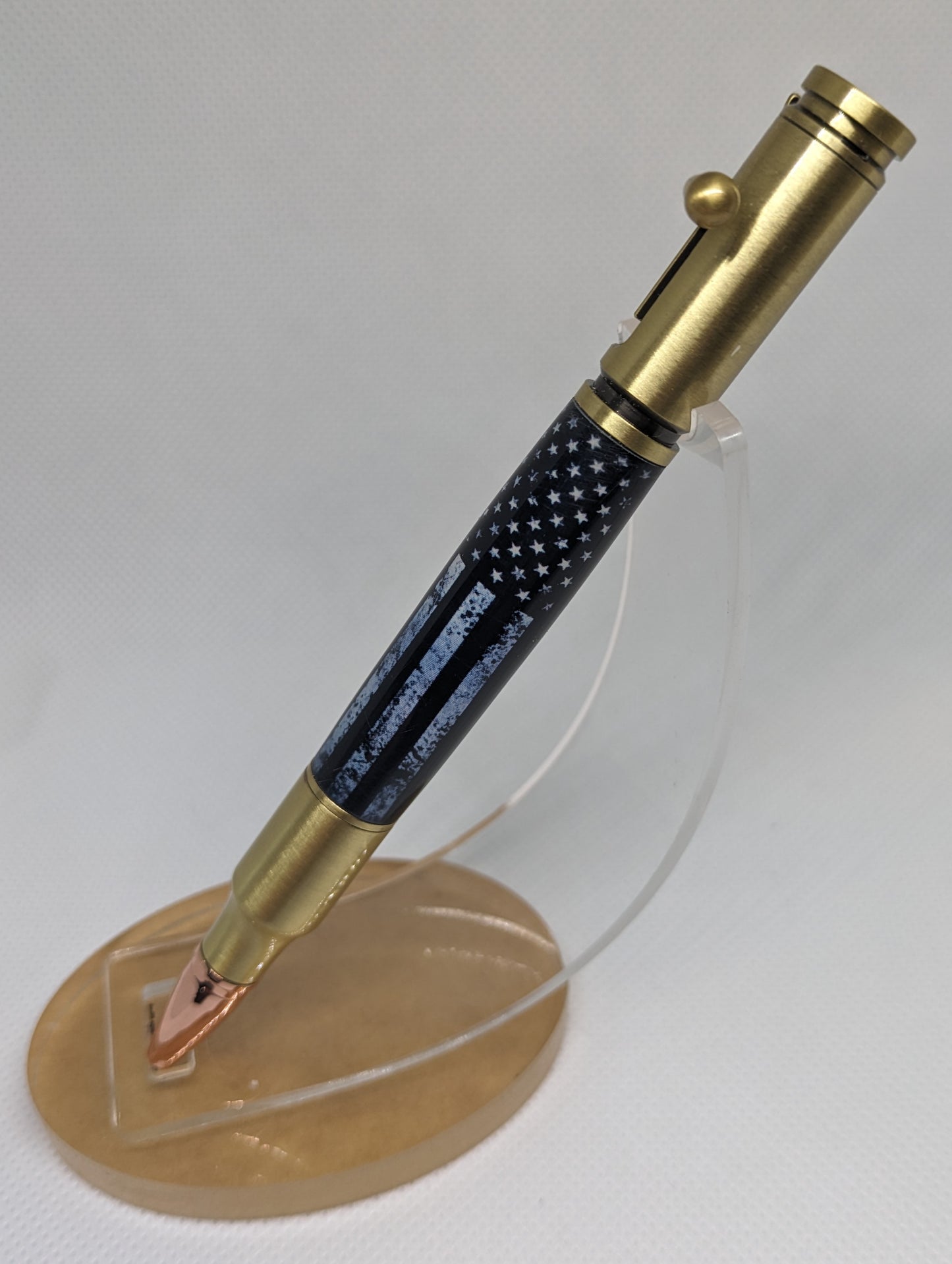 Thin Green Line Flag Antique Brass 30 Cal Bolt Action Pen